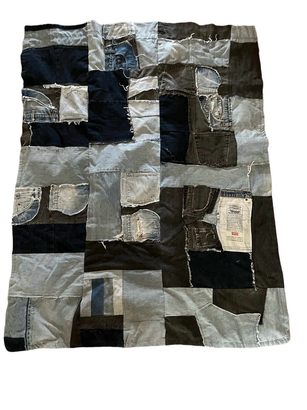 Vintage Levi’s Upcycled Denim Patchwork Quilt – Heavyweight Plaid Flannel Backet